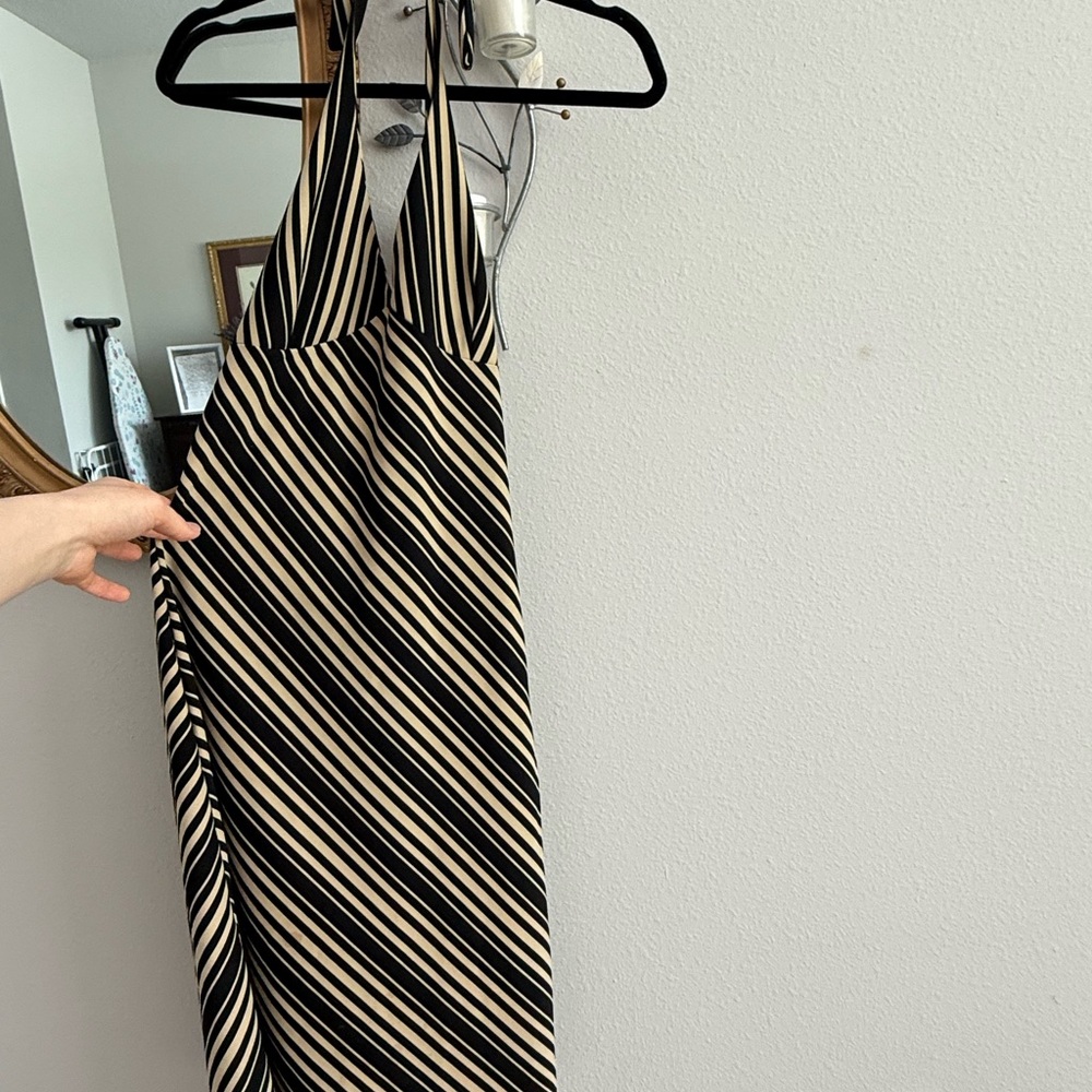 Striped Halter Fitted Midi Dress